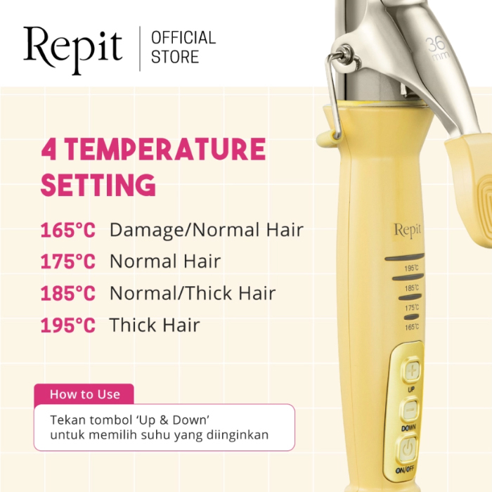 Repit Hair Styler Pengeriting Rambut Curling Iron 36MM - Yellow